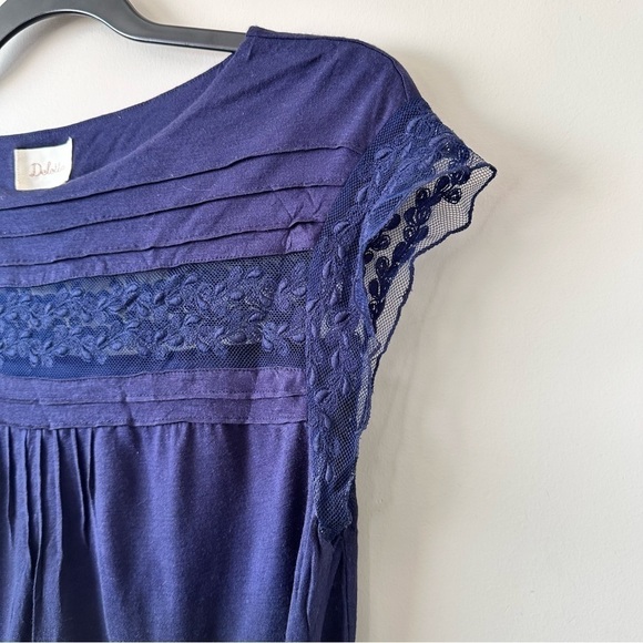 ANTHROPOLOGIE-DELETTA Lace Embroidered Inlay Detail Cap Sleeve Top (Size:XS) - Picture 7 of 10